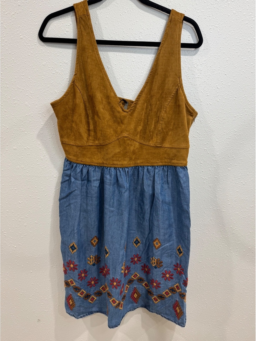 Stetson Western Embroidered Chambray Suede-Look Dress – Women’s Large